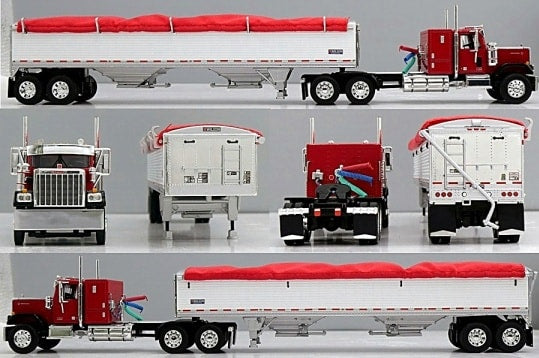 1:64 DCP Red and Black GMC General with 34" coffin sleeper and Wilson grain hopper