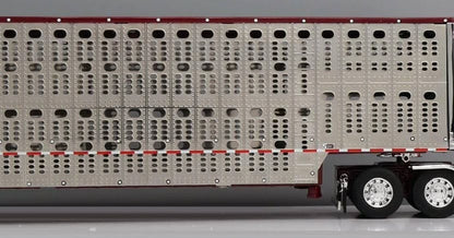 1:64 DCP Orange Red and Gray Peterbilt 379 with Wilson Spread Axle Cattle Trailer Coffey Farms