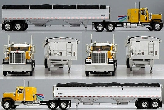 1:64 DCP Yellow and Black GMC General with 34" coffin sleeper and Wilson grain hopper