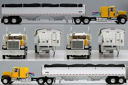1:64 DCP Yellow and Black GMC General with 34" coffin sleeper and Wilson grain hopper