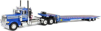 1:64 DCP Blue Peterbilt 389 Day Cab Landoll 440B Traveling Axle Trailer