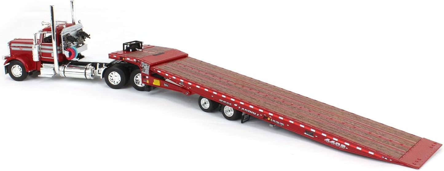 1:64 DCP Red Peterbilt 389 Day Cab Landoll 440B Traveling Axle Trailer