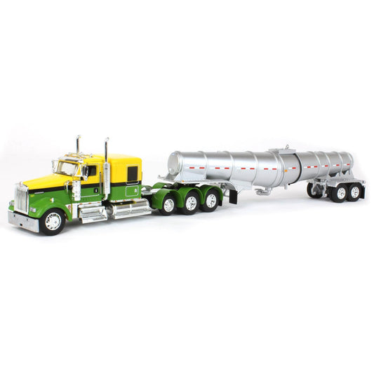 1:64 DCP Kenworth W900L with 60" sleeper and Polar deep drop trailer, yellow and green