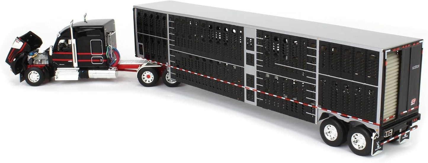 1:64 DCP Black & Red Kenworth W990 with Wilson Silverstar Livestock Trailer