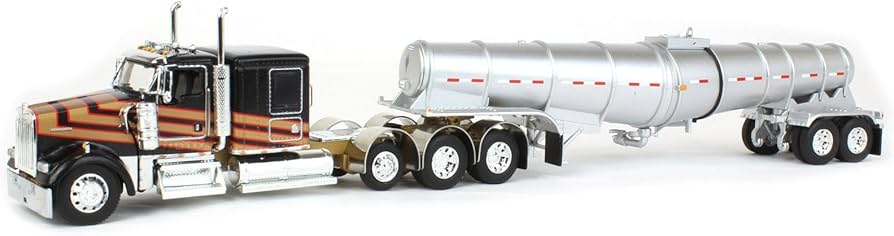 1:64 DCP Kenworth W900L with 60" sleeper and Polar deep drop trailer, black and gold