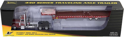 1:64 DCP Red Peterbilt 389 Day Cab Landoll 440B Traveling Axle Trailer