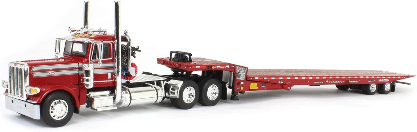 1:64 DCP Red Peterbilt 389 Day Cab Landoll 440B Traveling Axle Trailer
