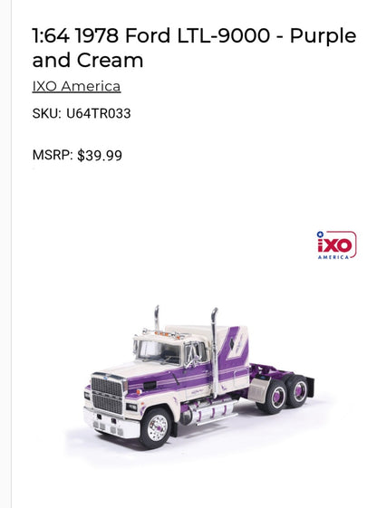 1:64 IXO 1978 Ford LTL - 9000 Purple and Cream