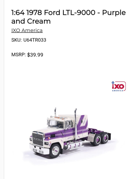 1:64 IXO 1978 Ford LTL - 9000 Purple and Cream