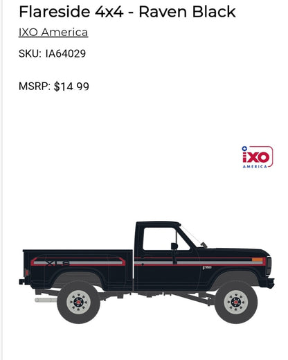 1:64 IXO 1983 Ford F-150 XLS Flareside 4x4 Raven Black