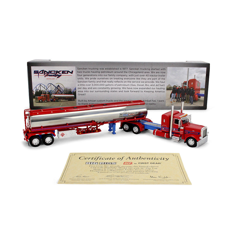 1:64 DCP Big Rigs Series II #3: Sancken Custom Truck by Amcan Peterbilt Model 389 with 36" Flat Top Sleeper & Heil Fuel Tank Trailer
