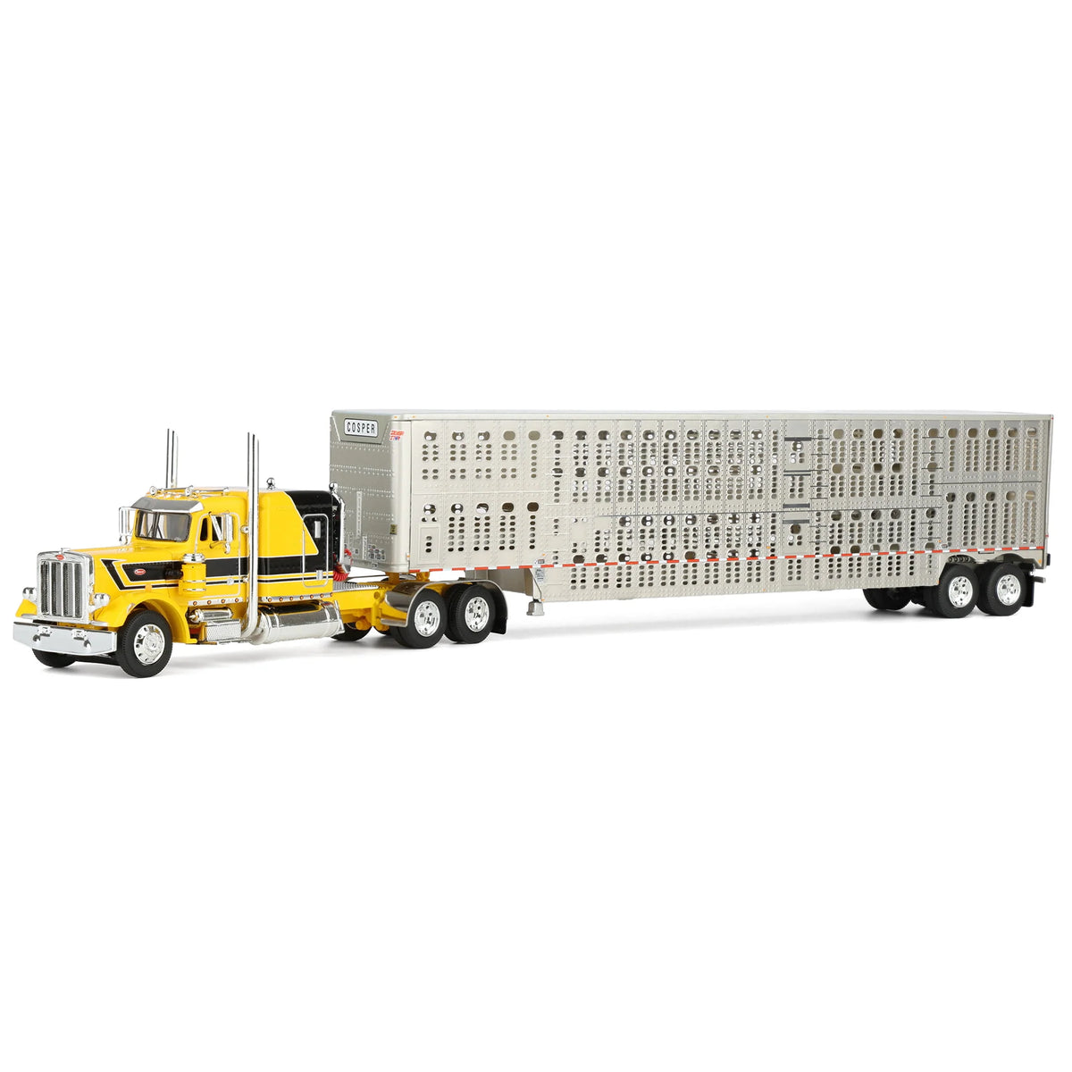 1:64 DCP Red's Favorite - Hank Cosper Peterbilt 359 63" flattop sleeper with Wilson livestock trailer