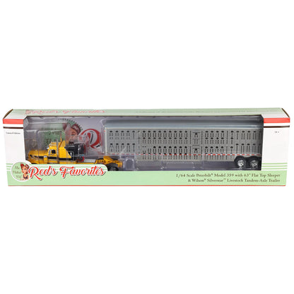 1:64 DCP Red's Favorite - Hank Cosper Peterbilt 359 63" flattop sleeper with Wilson livestock trailer