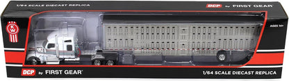 1:64 DCP White & Gray Kenworth W990 with Wilson Silverstar Livestock Quad-Axle Trailer