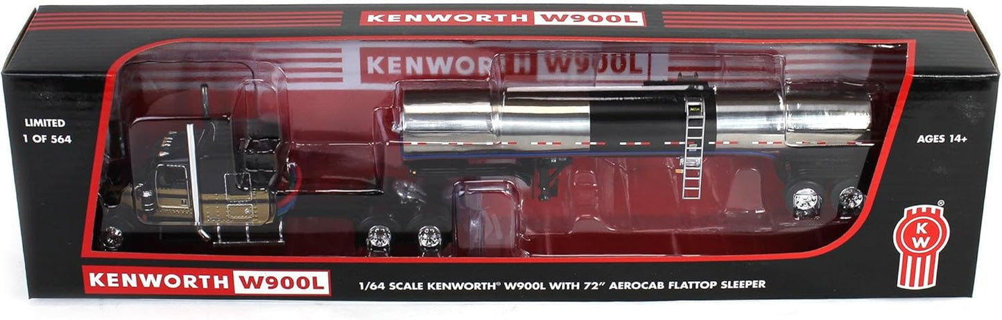1:64 DCP Kenworth W900L 72in Aerocab Flattop Sleeper & Brenner Food Grade Tanker
