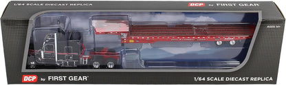 1:64 DCP W900L with 72" AeroCab Sleeper & Landoll 440B-50CA Traveling Axle Trailer Black and Viper Red