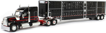 1:64 DCP Black & Red Kenworth W990 with Wilson Silverstar Livestock Trailer