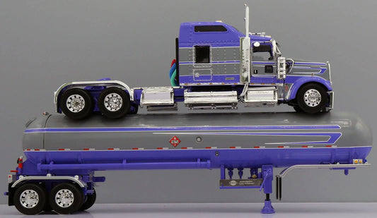 1:64 DCP Kenworth W900L 86" Studio Sleeper with LPG tanker Purple and Silver
