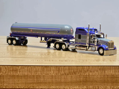 1:64 DCP Kenworth W900L 86" Studio Sleeper with LPG tanker Purple and Silver