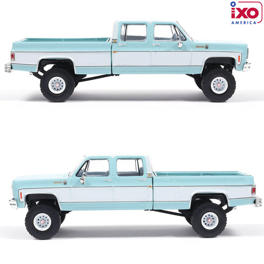 1:64 IXO 1978 Chevrolet Silverado K30 Crew Cab Fleetside Lifted - Light Blue and Frost White