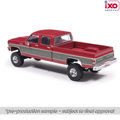 1:64 IXO 1977 GMC Sierra Grande K2500 Crew Cab Wideside - Dark Red Metallic and Silver Special Two-Tone - Lifted