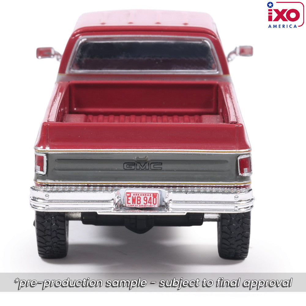 1:64 IXO 1977 GMC Sierra Grande K2500 Crew Cab Wideside - Dark Red Metallic and Silver Special Two-Tone - Lifted