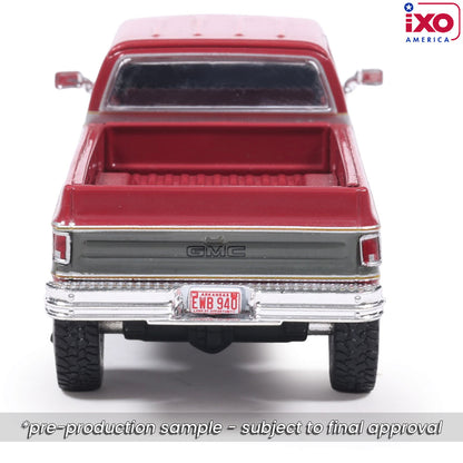 1:64 IXO 1977 GMC Sierra Grande K2500 Crew Cab Wideside - Dark Red Metallic and Silver Special Two-Tone - Lifted