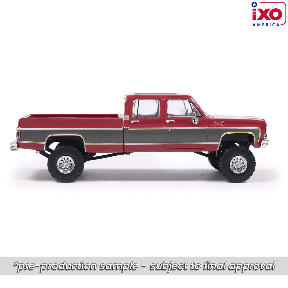 1:64 IXO 1977 GMC Sierra Grande K2500 Crew Cab Wideside - Dark Red Metallic and Silver Special Two-Tone - Lifted