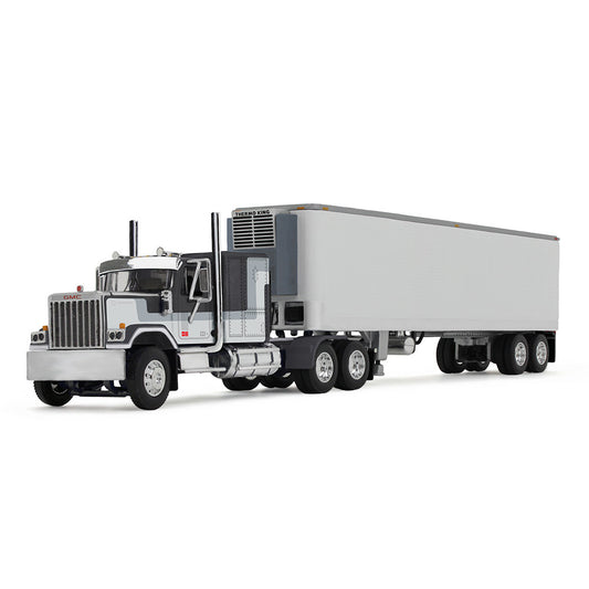 1:64 DCP Black & Gray GMC General with 60" Flat-Top Sleeper and 40' Vintage Reefer Trailer
