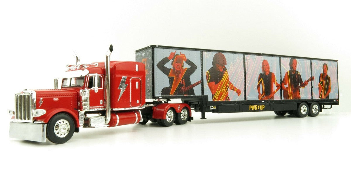 1:64 DCP Peterbilt 389 w 63" Mid-Roof Sleeper & Kentucky Moving Trailer AC/DC PWR Up Viper Red