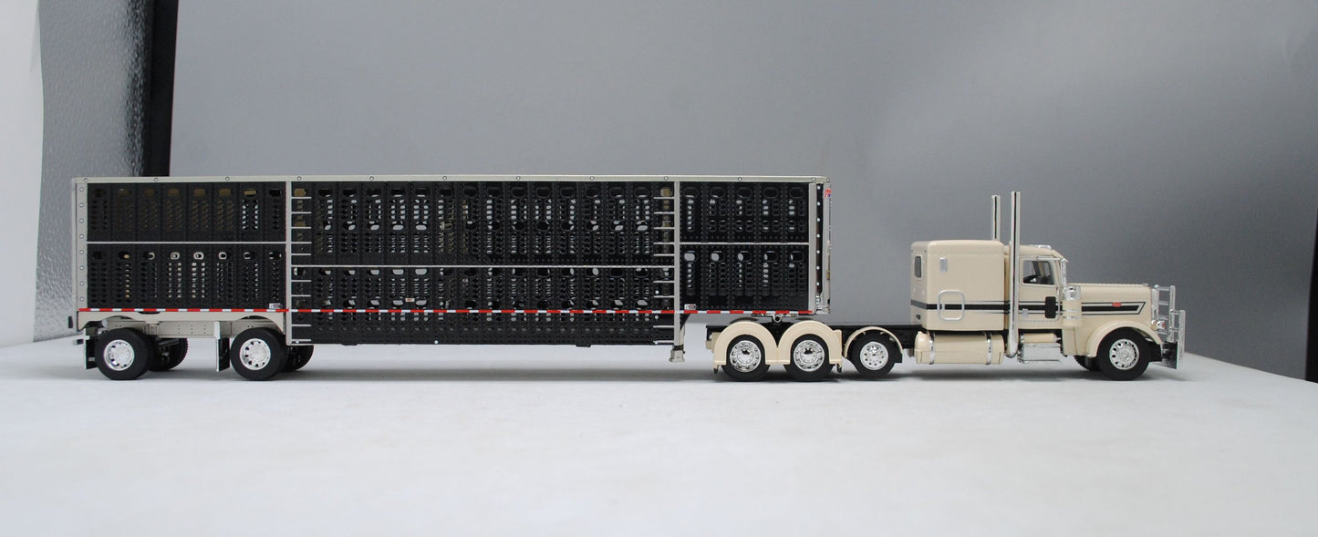 1:64 DCP Peterbilt Cream & Black Wilson Black Spread Axle Livestock Trailer