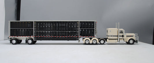 1:64 DCP Peterbilt Cream & Black Wilson Black Spread Axle Livestock Trailer