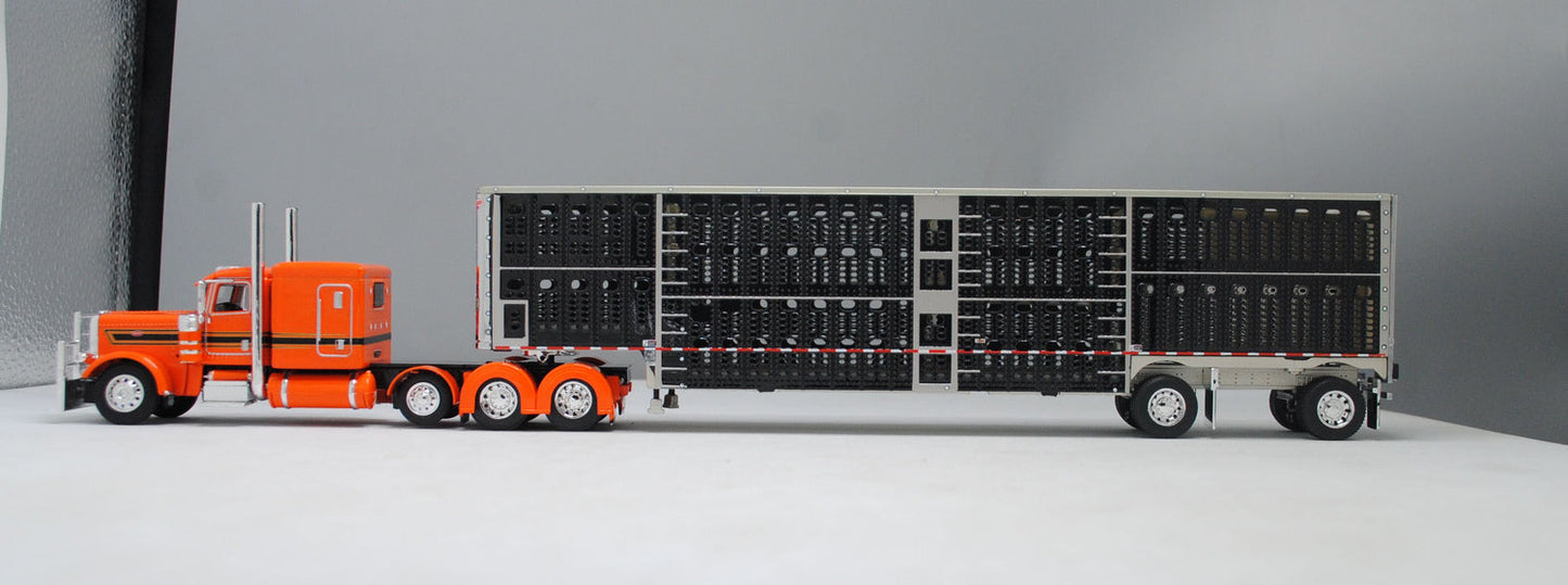 1:64 DCP Peterbilt Orange & Black Wilson Black Spread Axle Livestock Trailer