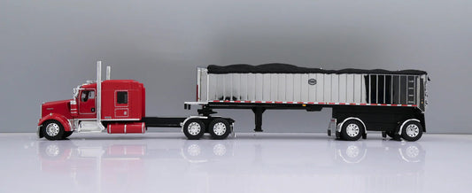 1:64 DCP Kenworth W900L Aerocab Flattop Sleeper Semi Truck & MAC Coal End Dump Trailer, Red