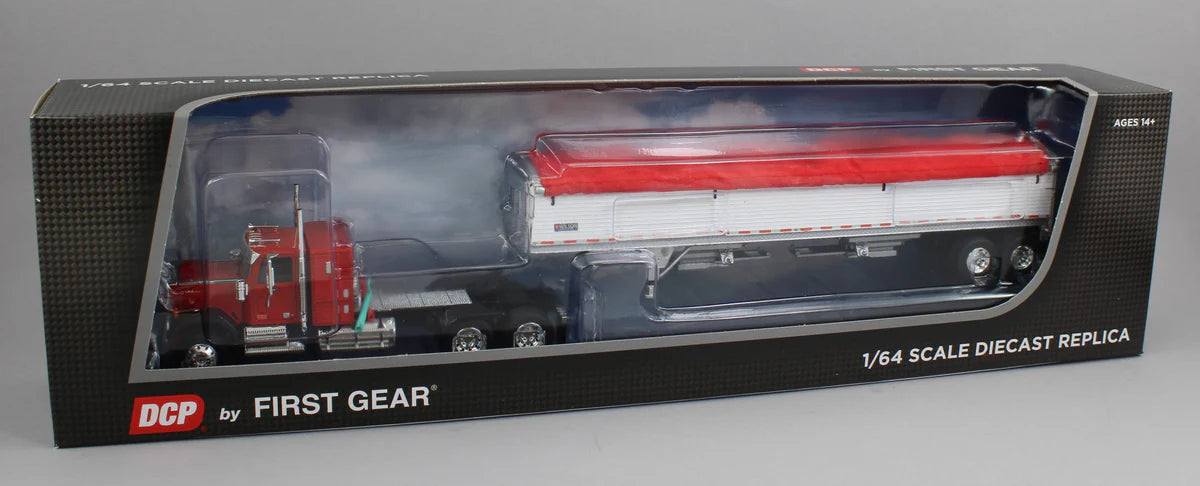 1:64 DCP Red and Black GMC General with 34" coffin sleeper and Wilson grain hopper