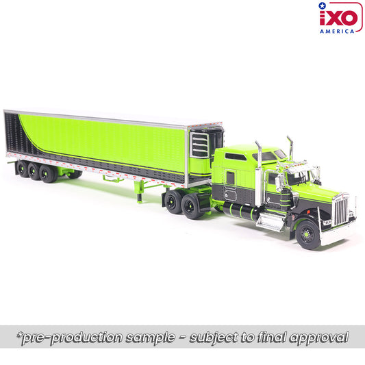 1:64 IXO 1990 Kenworth W900 with Tri Axle Reefer - Neon Green, Black