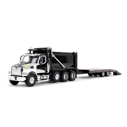 1:64 DCP White and Black Western Star 49X with Ox Bodies Dump & Beaver Tail Trailer