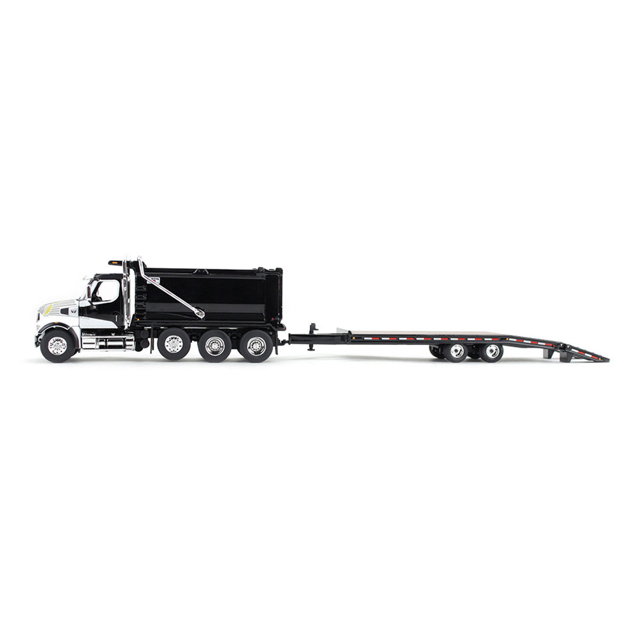 1:64 DCP White and Black Western Star 49X with Ox Bodies Dump & Beaver Tail Trailer