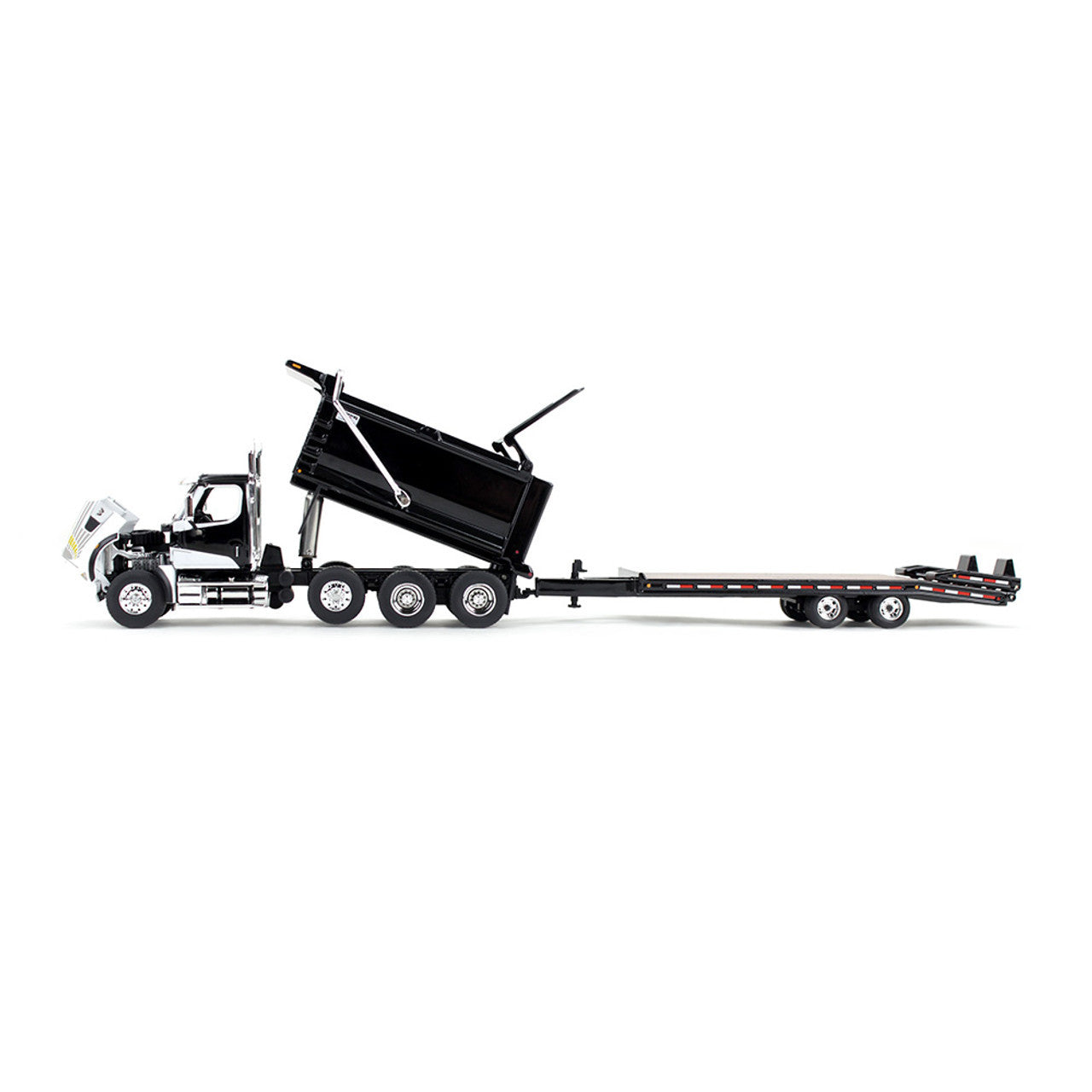 1:64 DCP White and Black Western Star 49X with Ox Bodies Dump & Beaver Tail Trailer