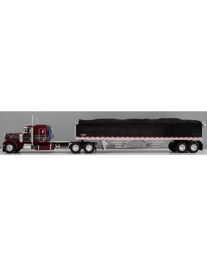 1:64 DCP Red and Black Peterbilt 379 Semi with White 43′ Wilson Pacesetter Grain Trailer