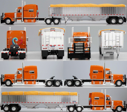 1:64 DCP Tri State Commodities Peterbilt 389 pulling a Chrome 43 foot high side Wilson Grain Trailer