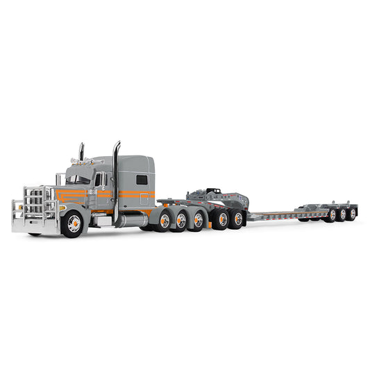 1:64 DCP Capitola Trucking Peterbilt Model 389 w 70" Mid-Roof Sleeper and Fontaine Magnitude Tri-Axle Lowboy Trailer w Jeep
