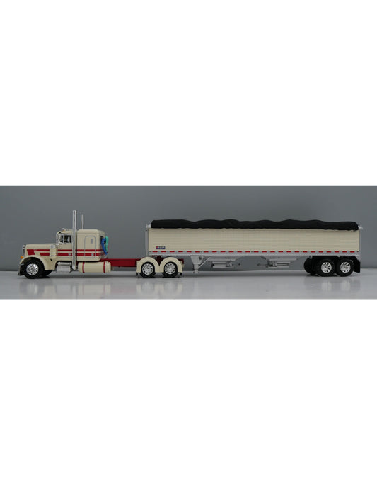 1:64 DCP Peterbilt 379 with 48" Flattop Sleeper and Wilson High Sided Grain Trailer, Cream and Red