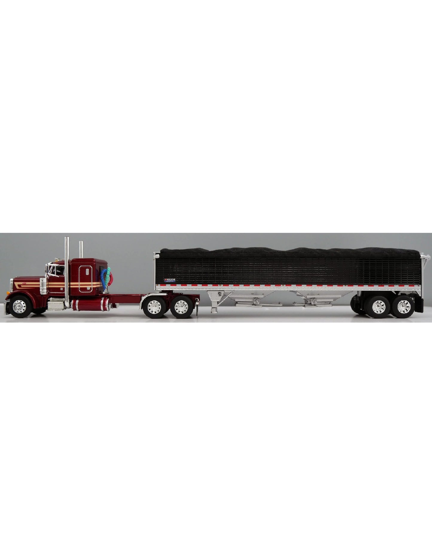 1:64 DCP Peterbilt 379 with 48" Flattop Sleeper and Wilson High Sided Grain Trailer, Candy Apple Red and Black