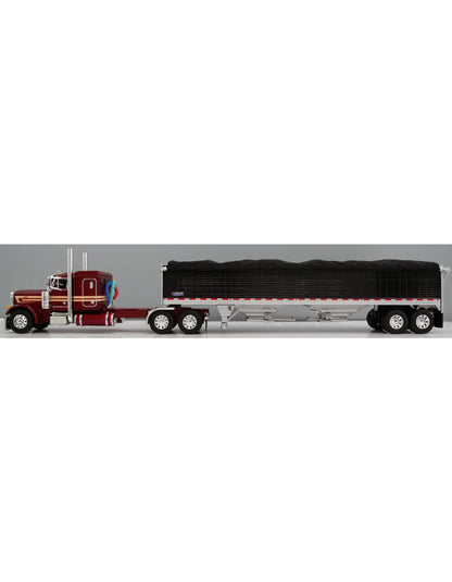 1:64 DCP Peterbilt 379 with 48" Flattop Sleeper and Wilson High Sided Grain Trailer, Candy Apple Red and Black