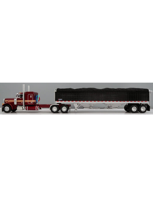 1:64 DCP Peterbilt 379 with 48" Flattop Sleeper and Wilson High Sided Grain Trailer, Candy Apple Red and Black