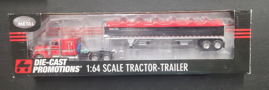 1:64 DCP Red With Black Stripes 379 Pete with 63 inch Flat top< Black Wilson Grain Trailer