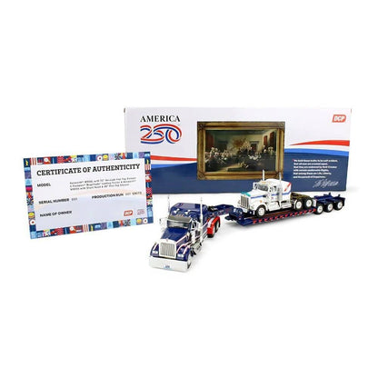 1:64 DCP America 250 Kenworth W900 w 72" aero flat top Magnatude lowboy w Kenworth 900A load