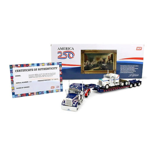 1:64 DCP America 250 Kenworth W900 w 72" aero flat top Magnatude lowboy w Kenworth 900A load