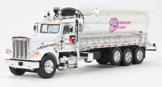 1:64 DCP Squealer Farms white Pete 389 day cab with triple axle Ledwell bulk feed body.